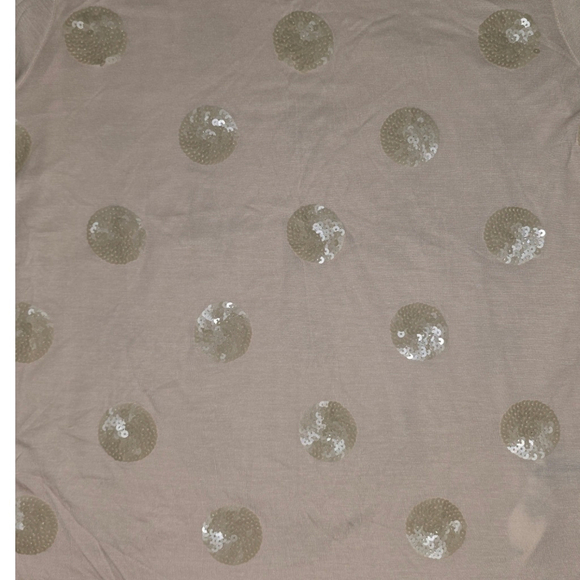 Lot of 2 Joe Fresh Tops, Sz L, Blue White Oversized Beige Polka Dot Mesh Sequin - Picture 6 of 8